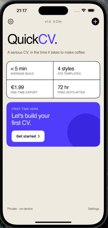 QuickCV home screen